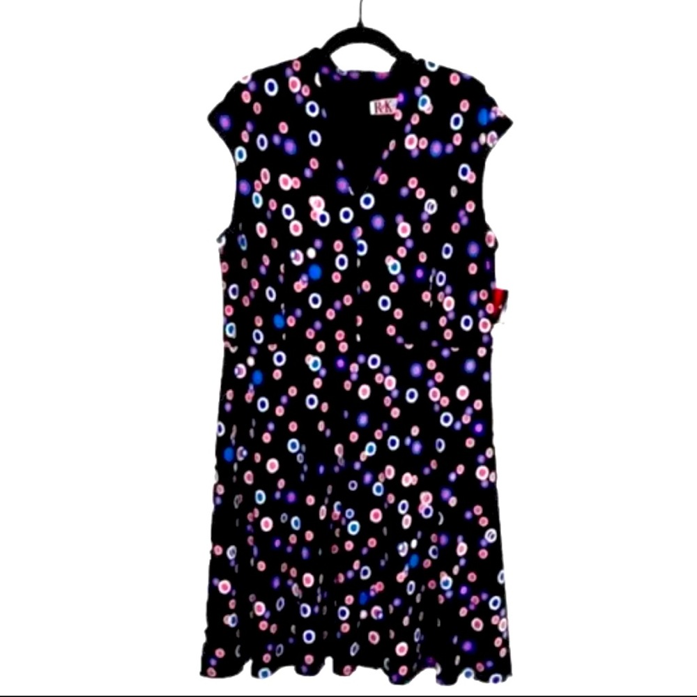 R&K Originals Dress Plus Size 18 Cap Sleeve Black V Neck with Geometric …